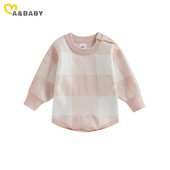 ma&baby 0-24M Νεογέννητο μπλουζάκι πλεκτό Βρεφικό αγόρι κοριτσάκι Ολόσωμο καρό στάμπα μακρυμάνικο ζεστό φθινοπωρινό ανοιξιάτικο