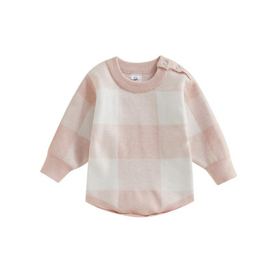 ma&baby 0-24M Νεογέννητο μπλουζάκι πλεκτό Βρεφικό αγόρι κοριτσάκι Ολόσωμο καρό στάμπα μακρυμάνικο ζεστό φθινοπωρινό ανοιξιάτικο
