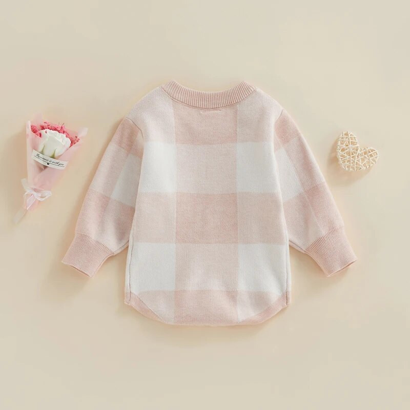 ma&baby 0-24M újszülött kisbaba kötött csecsemő fiú lány jumpsuit kockás nyomtatott hosszú ujjú meleg őszi tavaszi ruha