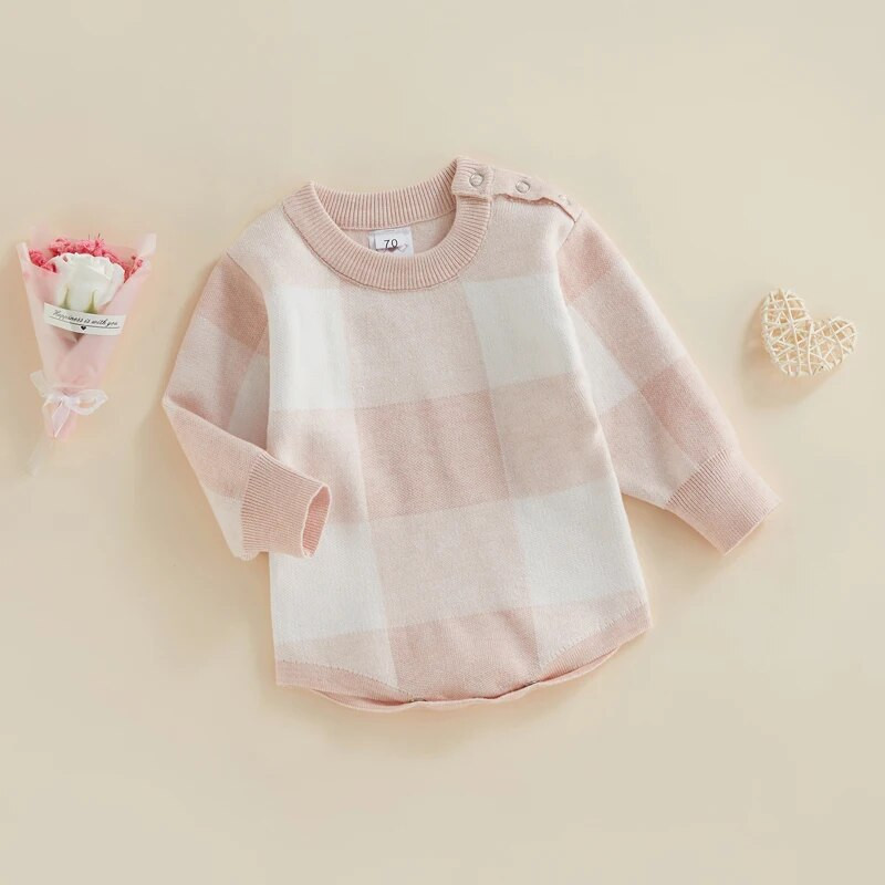 ma&baby 0-24M újszülött kisbaba kötött csecsemő fiú lány jumpsuit kockás nyomtatott hosszú ujjú meleg őszi tavaszi ruha