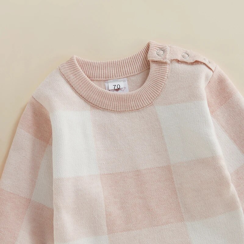 ma&baby 0-24M újszülött kisbaba kötött csecsemő fiú lány jumpsuit kockás nyomtatott hosszú ujjú meleg őszi tavaszi ruha