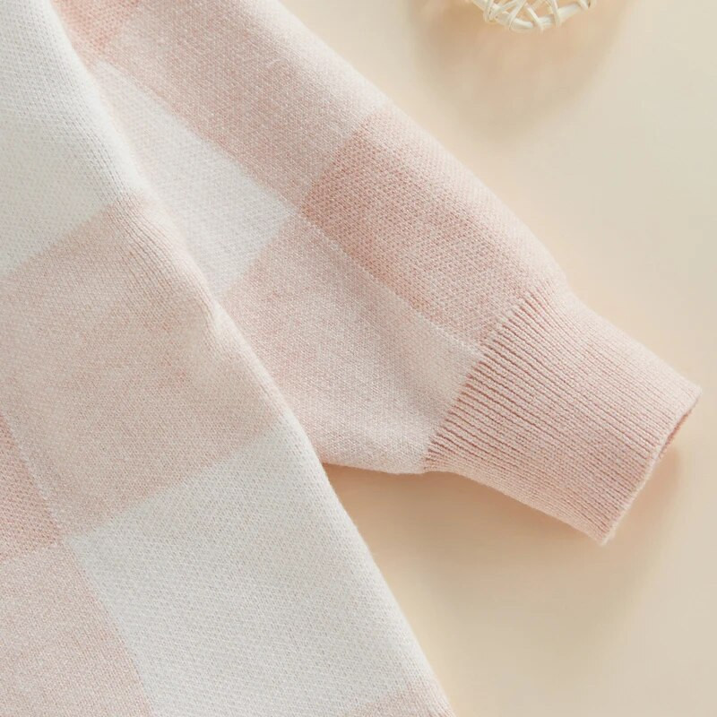 ma&baby 0-24M újszülött kisbaba kötött csecsemő fiú lány jumpsuit kockás nyomtatott hosszú ujjú meleg őszi tavaszi ruha