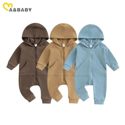 ma&baby 0-24M Гащеризон за новородено бебе, момичета, момчета, гащеризон с дълъг ръкав, цип и качулка, есенно-пролетно облекло за малки деца