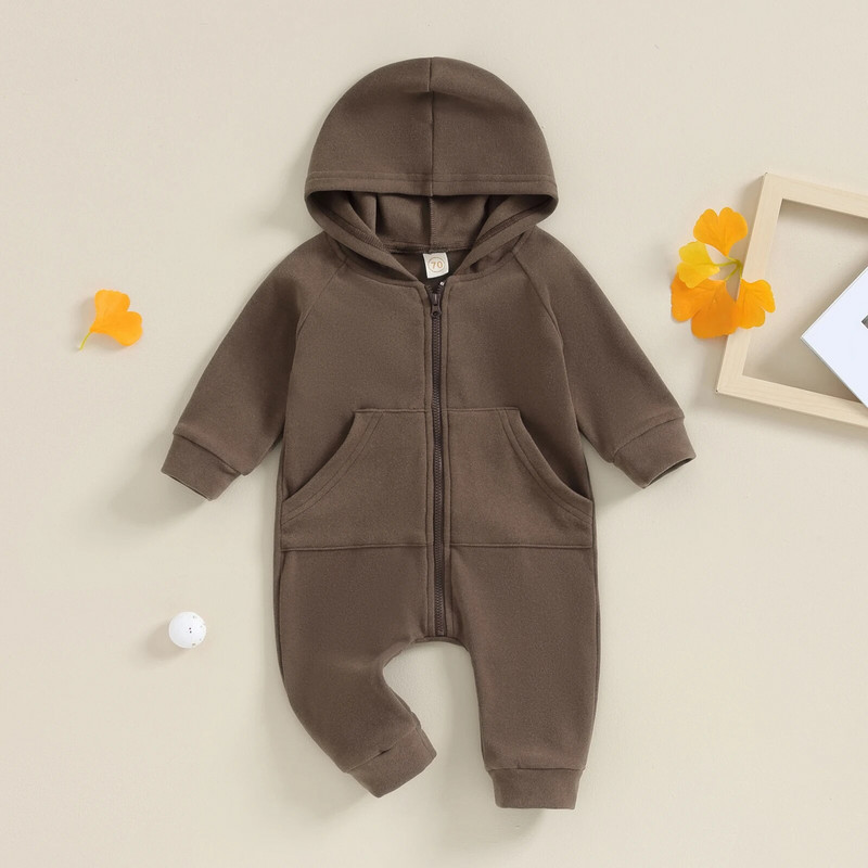 ma&baby 0-24M újszülött csecsemő csecsemő lányok fiú kombiné hosszú ujjú cipzáros kapucnis őszi tavaszi kisgyermek ruházat