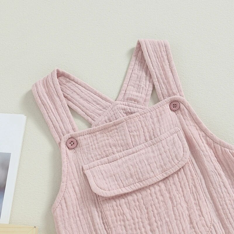 Kislányok Fiú Nyomdak Egyszínű Ujjatlan pántok Jumpsuitek Nyári Csecsemő Ruhák Zseb Bodek