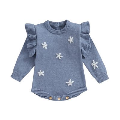 ma&baby 0-18M Νεογέννητο Βρέφος Κοριτσίστικο Πλεκτό Κέντημα με λουλούδια Μακρυμάνικο βολάν Ζεστά χειμερινά ρούχα