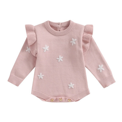 ma&baby 0-18M Νεογέννητο Βρέφος Κοριτσίστικο Πλεκτό Κέντημα με λουλούδια Μακρυμάνικο βολάν Ζεστά χειμερινά ρούχα