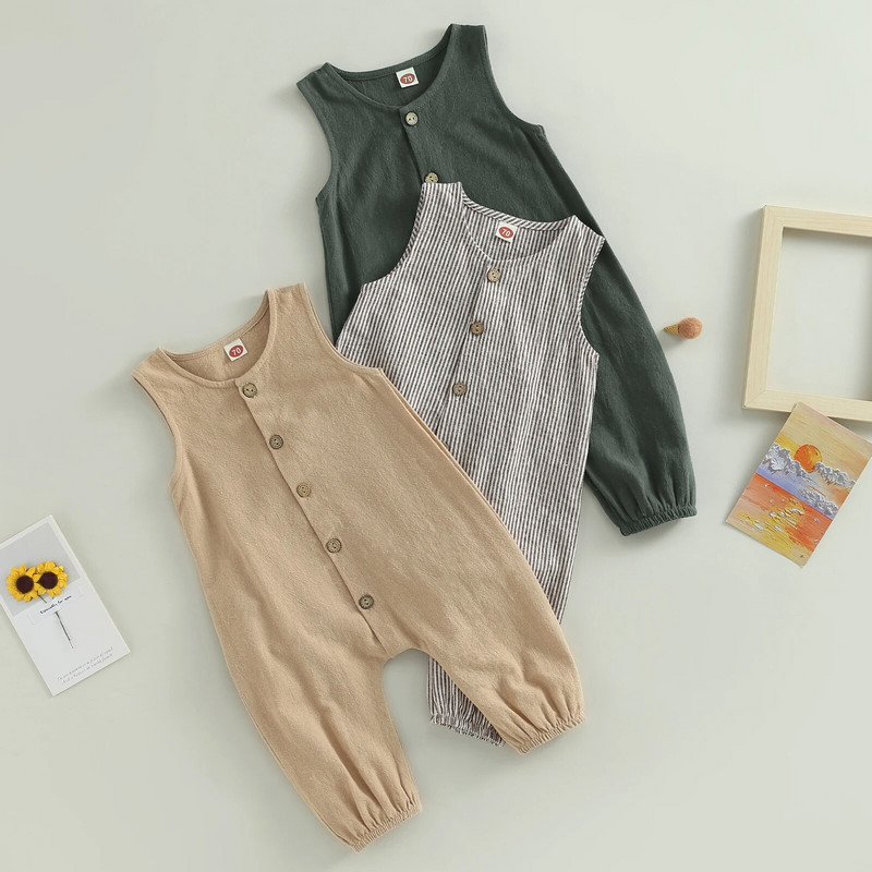 ma&baby 0-18M újszülött csecsemő kisfiú lány jumpsuit Ujjatlan nadrág nyári tipegő alkalmi ruha