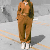Street Style 2 τεμάχια Γυναικεία αθλητική φόρμα αθλητική φόρμα casual outfit Μασίφ μακρυμάνικο πουλόβερ Crop μπλούζα + παντελόνι Jogger