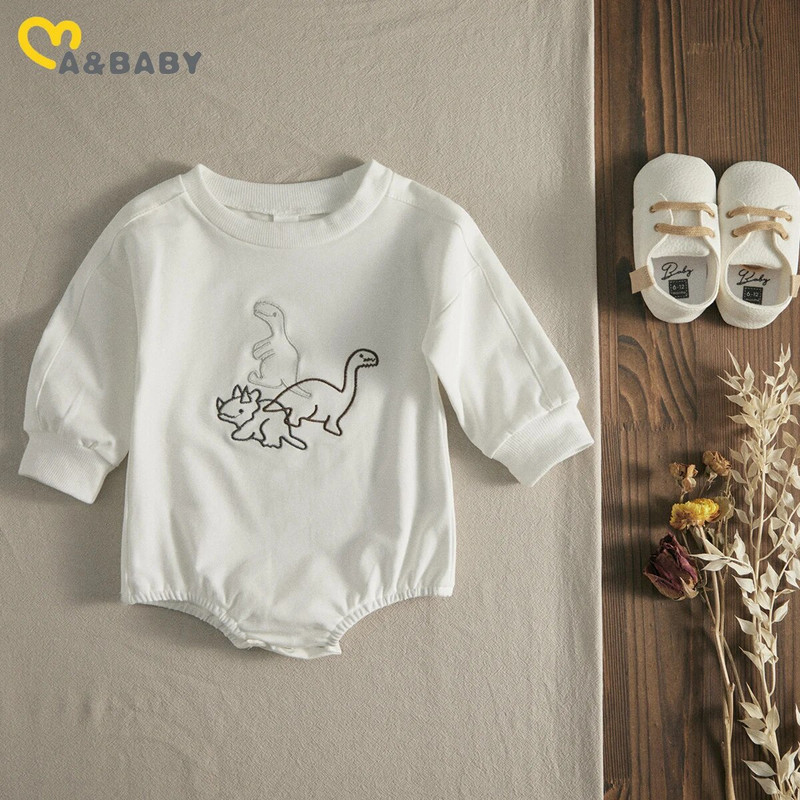 Ma&Baby 0-18M újszülött csecsemő kisfiú lány dinoszaurusz mintás jumpsuit kisgyermek baba aranyos hosszú ujjú tavaszi őszi ruha