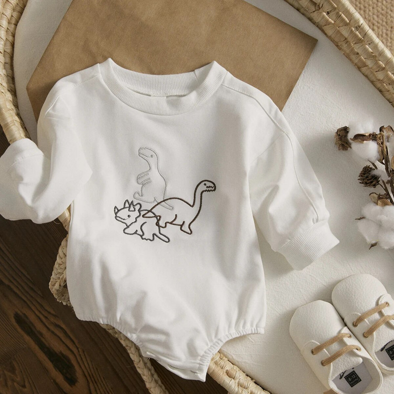 Ma&Baby 0-18M újszülött csecsemő kisfiú lány dinoszaurusz mintás jumpsuit kisgyermek baba aranyos hosszú ujjú tavaszi őszi ruha