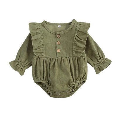 Νεογέννητο κοριτσάκι Romper Bodysuits βολάν Κοτλέ μακρυμάνικη φόρμα Vintage βρεφικά ρούχα
