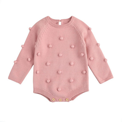 Ma&Baby 0-24M Βρέφος Νεογέννητο Κοριτσάκι Romper Knit Pompom Μαλακή φόρμα Φθινοπωρινή άνοιξη Ζεστά ρούχα για νήπια