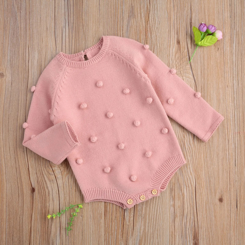 Ma&Baby 0-24M csecsemő újszülött kislánynak kötött pompon, puha kombinék őszi tavaszi meleg kisgyermek ruházat