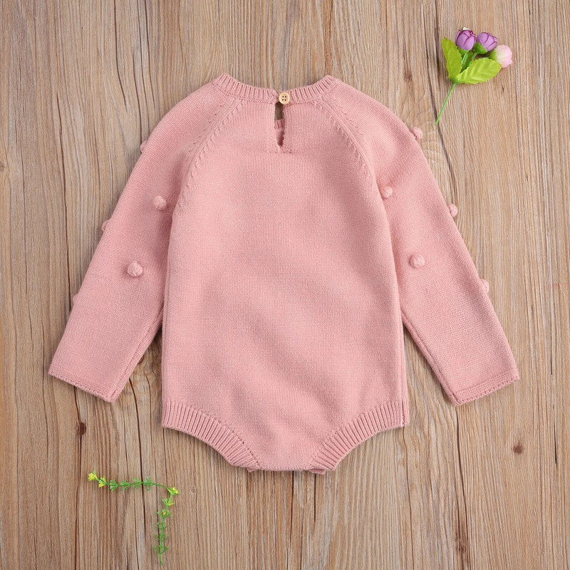 Ma&Baby 0-24M csecsemő újszülött kislánynak kötött pompon, puha kombinék őszi tavaszi meleg kisgyermek ruházat