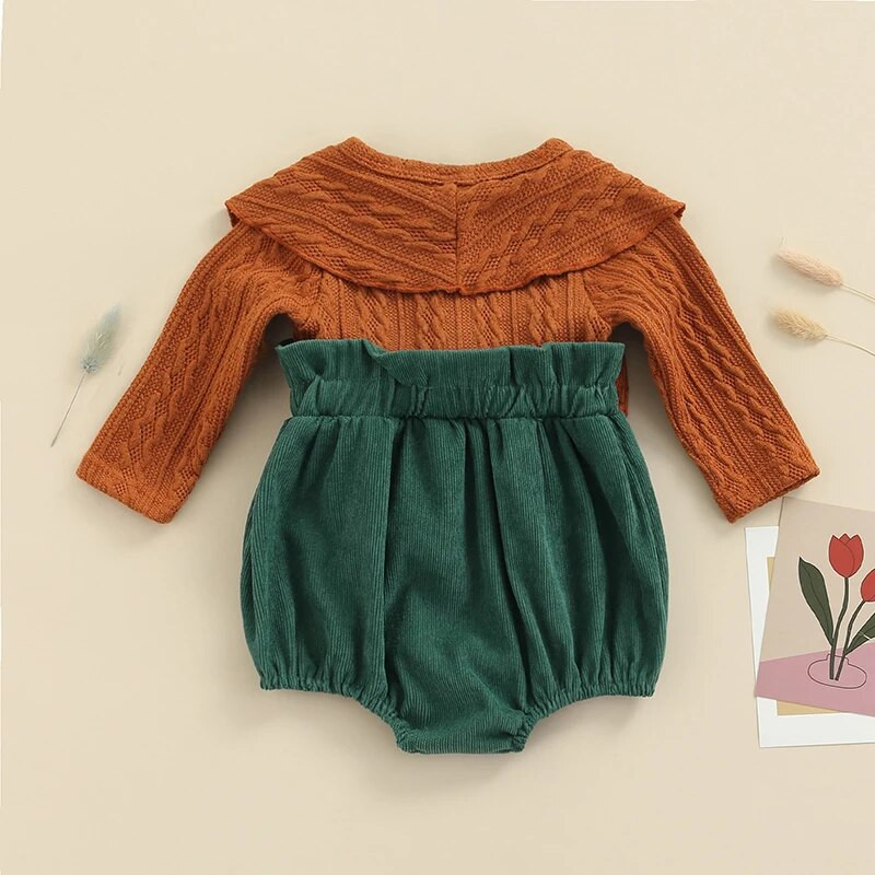 Kislányok Jumpsuits Alkalmi ruhák Ősz Tél Corbársony Patchwork Hosszú ujjú Fodrok Kötött Romper