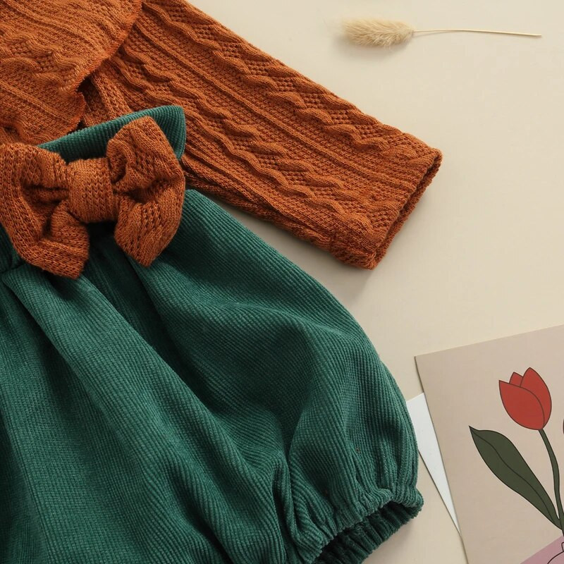 Kislányok Jumpsuits Alkalmi ruhák Ősz Tél Corbársony Patchwork Hosszú ujjú Fodrok Kötött Romper