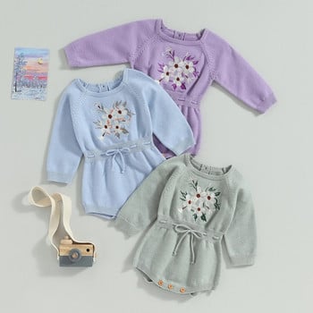 ma&baby 0-24M Гащеризон за новородено момиченце Прохождащи бебета момичета Плета зимен есенен гащеризон Топли дрехи с бродерия на цветя