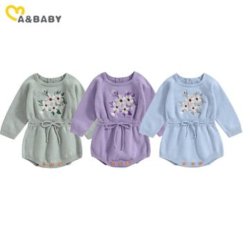 ma&baby 0-24M Гащеризон за новородено момиченце Прохождащи бебета момичета Плета зимен есенен гащеризон Топли дрехи с бродерия на цветя