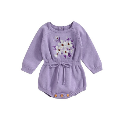 ma&baby 0-24M Νεογέννητο κοριτσάκι Romper Νήπιο Βρέφος Κορίτσια Πλεκτό Φθινοπωρινό φόρμα χειμωνιάτικης φόρμας κέντημα λουλουδιών Ζεστά ρούχα