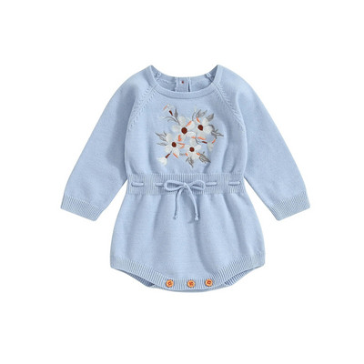 ma&baby 0-24M Νεογέννητο κοριτσάκι Romper Νήπιο Βρέφος Κορίτσια Πλεκτό Φθινοπωρινό φόρμα χειμωνιάτικης φόρμας κέντημα λουλουδιών Ζεστά ρούχα