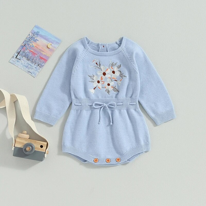 ma&baby 0-24M Újszülött Kislány Kisgyermek Kisgyermek Csecsemő Lányok Kötött Téli Őszi Jumpsuit Virág Hímzés Meleg Ruha