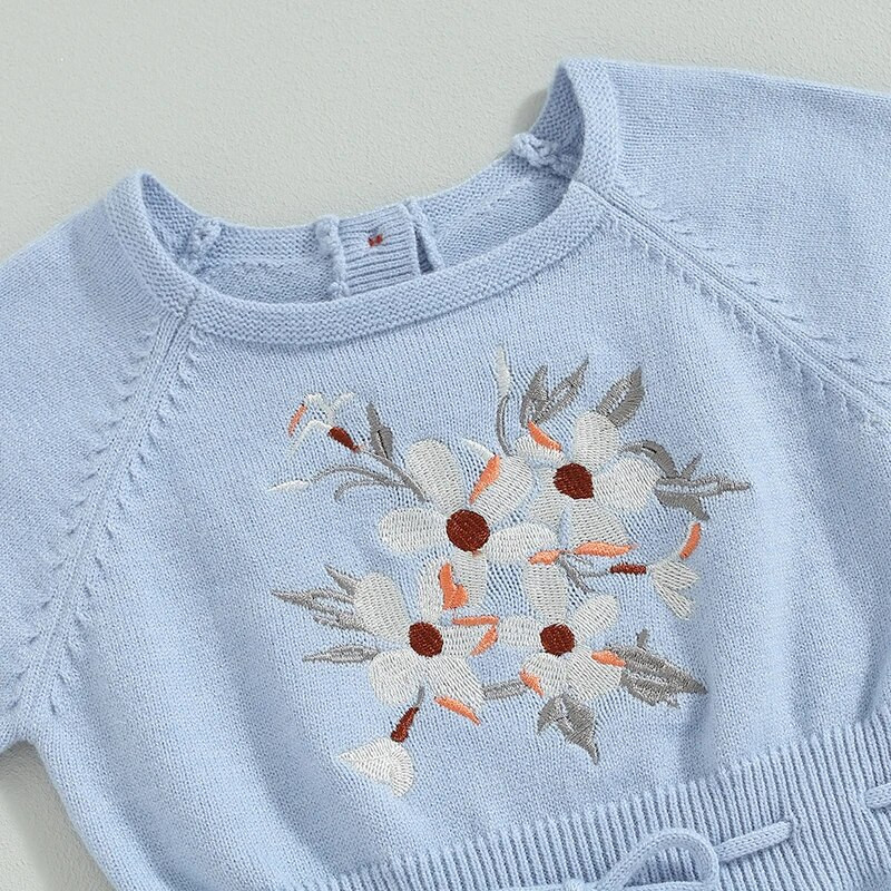 ma&baby 0-24M Újszülött Kislány Kisgyermek Kisgyermek Csecsemő Lányok Kötött Téli Őszi Jumpsuit Virág Hímzés Meleg Ruha