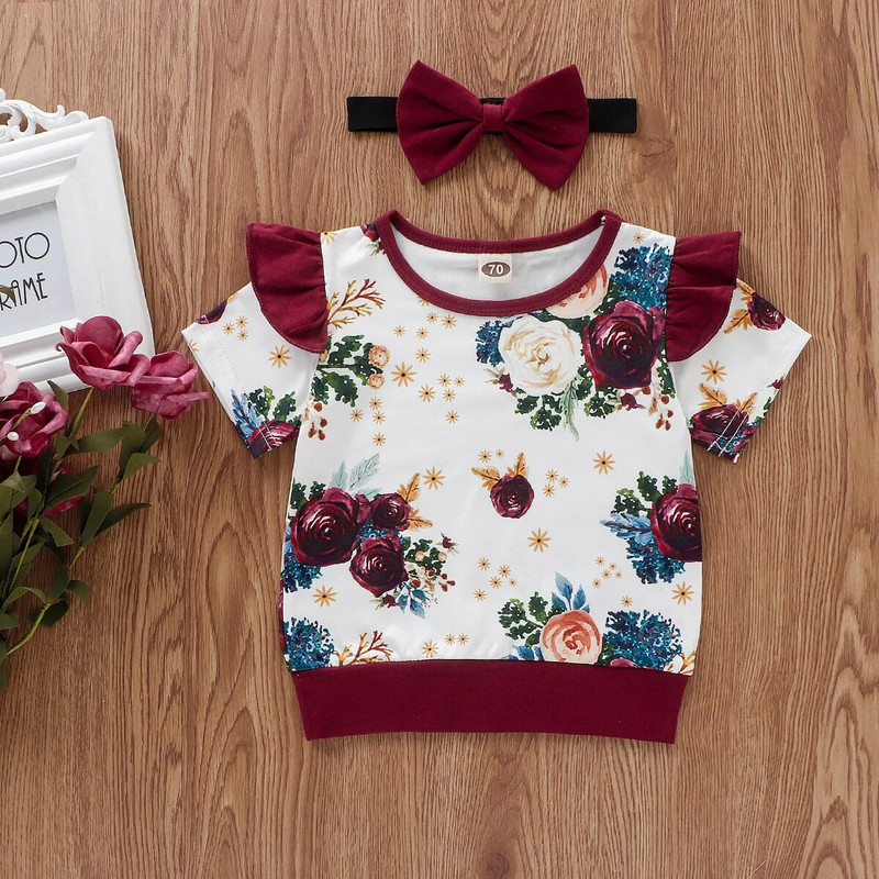 2021-es nyári divat újszülött csecsemő kislány ruhák virágos ruhák 3 DB ruhakészlet felsők póló + nadrág + fejpánt