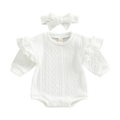 ma&baby 0-24M Νεογέννητο κοριτσάκι Romper Νήπιο Βρεφικό βολάν Μακρυμάνικο Σαλόνι Playsuit Μονόχρωμο Φθινοπωρινά Ανοιξιάτικα Ρούχα