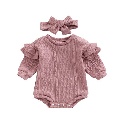 ma&baby 0-24M Νεογέννητο κοριτσάκι Romper Νήπιο Βρεφικό βολάν Μακρυμάνικο Σαλόνι Playsuit Μονόχρωμο Φθινοπωρινά Ανοιξιάτικα Ρούχα