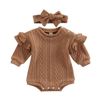 ma&baby 0-24M Νεογέννητο κοριτσάκι Romper Νήπιο Βρεφικό βολάν Μακρυμάνικο Σαλόνι Playsuit Μονόχρωμο Φθινοπωρινά Ανοιξιάτικα Ρούχα