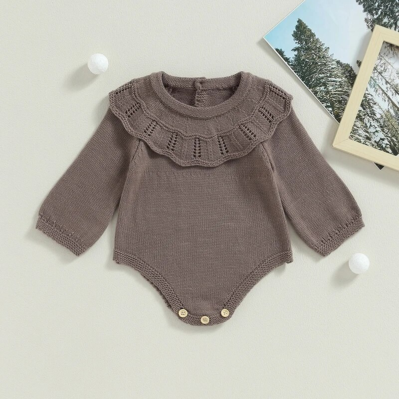 ma&baby 0-24M újszülött csecsemő baba lány kötött fodros hosszú ujjú kombinék meleg tavaszi ősz téli ruházat