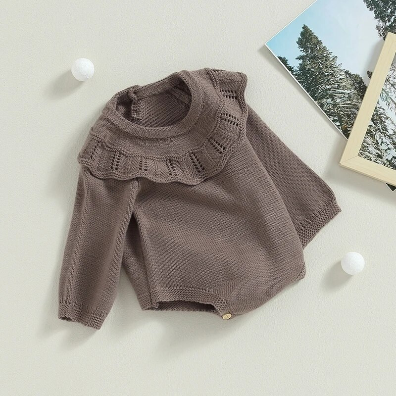 ma&baby 0-24M újszülött csecsemő baba lány kötött fodros hosszú ujjú kombinék meleg tavaszi ősz téli ruházat