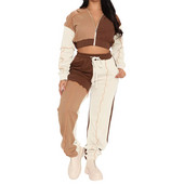 2021 Fashion Patchwork 2 τεμαχίων Γυναικεία φόρμα αθλητικής φόρμας με μακρυμάνικο φερμουάρ με κομμένο τζάκετ Hoodie+Jogger Pants Street Sport Casual κοστούμι