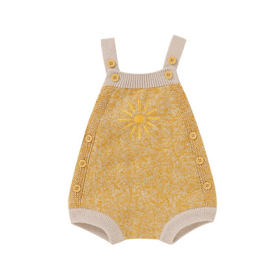 Ma&Baby 0-18M Βρέφος Νεογέννητο Αγοράκι Κοριτσάκι Knit Romper Κέντημα ηλίου Ολόσωμη φόρμα ανοιξιάτικη φθινοπωρινή απαλά αμάνικα ρούχα D10