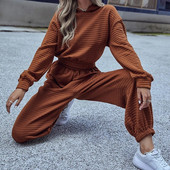 2021 Fashion Waffle 2 τεμαχίων Γυναικείο Σετ Γυναικείο αθλητικό κοστούμι casual outfit Μακρυμάνικο Crop Top Hoodie+Pants Streetwear