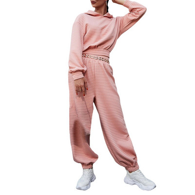 2021 Fashion Waffle 2 τεμαχίων Γυναικείο Σετ Γυναικείο αθλητικό κοστούμι casual outfit Μακρυμάνικο Crop Top Hoodie+Pants Streetwear