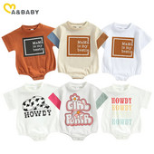 ma&baby 3-24M Νεογέννητο Βρέφος Κοριτσάκια Αγόρια Χαριτωμένο γράμμα εκτύπωσης Κοντό μανίκι Ολόσωμη φόρμα καλοκαιρινά ρούχα