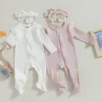 ma&baby 0-6M Бебешки гащеризон за новородено момиченце Плетен дантелен гащеризон с дълъг ръкав Сладко малко момиченце Есенно пролетно облекло