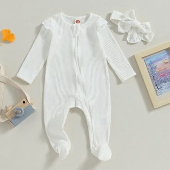 ma&baby 0-6M Бебешки гащеризон за новородено момиченце Плетен дантелен гащеризон с дълъг ръкав Сладко малко момиченце Есенно пролетно облекло