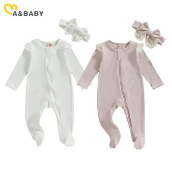 ma&baby 0-6M Бебешки гащеризон за новородено момиченце Плетен дантелен гащеризон с дълъг ръкав Сладко малко момиченце Есенно пролетно облекло