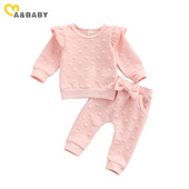 ma&baby 0-24M Νήπιο Νεογέννητο Βρέφος Παιδί Βρεφικά Κοριτσίστικα Ρούχα Σετ Καρδιά με μακρυμάνικο μπλουζάκι Φιόγκο Παντελόνι Φθινοπωρινή Άνοιξη