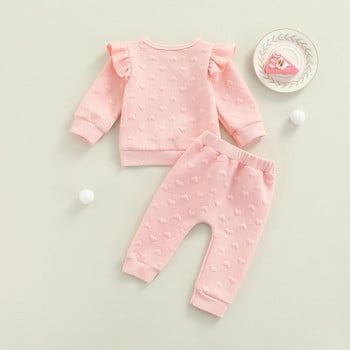 ma&baby 0-24M Прохождащи новородени бебета Деца Бебешки комплекти дрехи за момичета Горнища с дълъг ръкав с принт на сърце Панталони с панделки Есенни пролетни тоалети