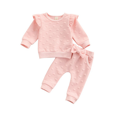 ma&baby 0-24M Νήπιο Νεογέννητο Βρέφος Παιδί Βρεφικά Κοριτσίστικα Ρούχα Σετ Καρδιά με μακρυμάνικο μπλουζάκι Φιόγκο Παντελόνι Φθινοπωρινή Άνοιξη