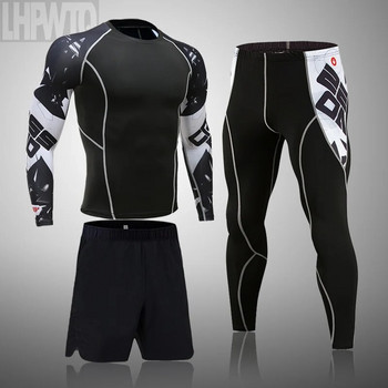 Ανδρικά σετ Μακριά εσώρουχα συμπίεσης θερμική στολή Αθλητική βάση Rashguard Αθλητικό μπλουζάκι Κολάν Κοστούμι για τρέξιμο