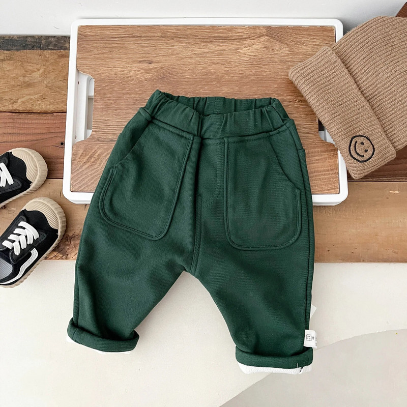 Őszi tél új divat baba plusz bársony vastag meleg alkalmi nadrág Retro Solid lány gyerek polár melegítő nadrág fiú pamut nadrág