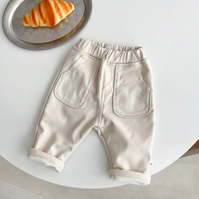 Őszi tél új divat baba plusz bársony vastag meleg alkalmi nadrág Retro Solid lány gyerek polár melegítő nadrág fiú pamut nadrág