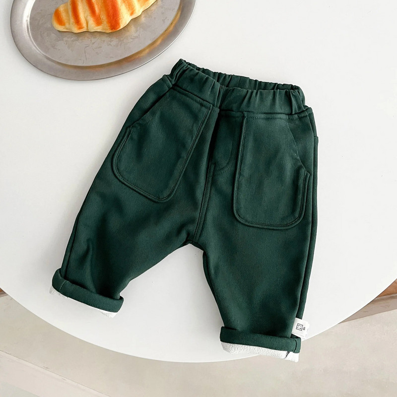 Őszi tél új divat baba plusz bársony vastag meleg alkalmi nadrág Retro Solid lány gyerek polár melegítő nadrág fiú pamut nadrág