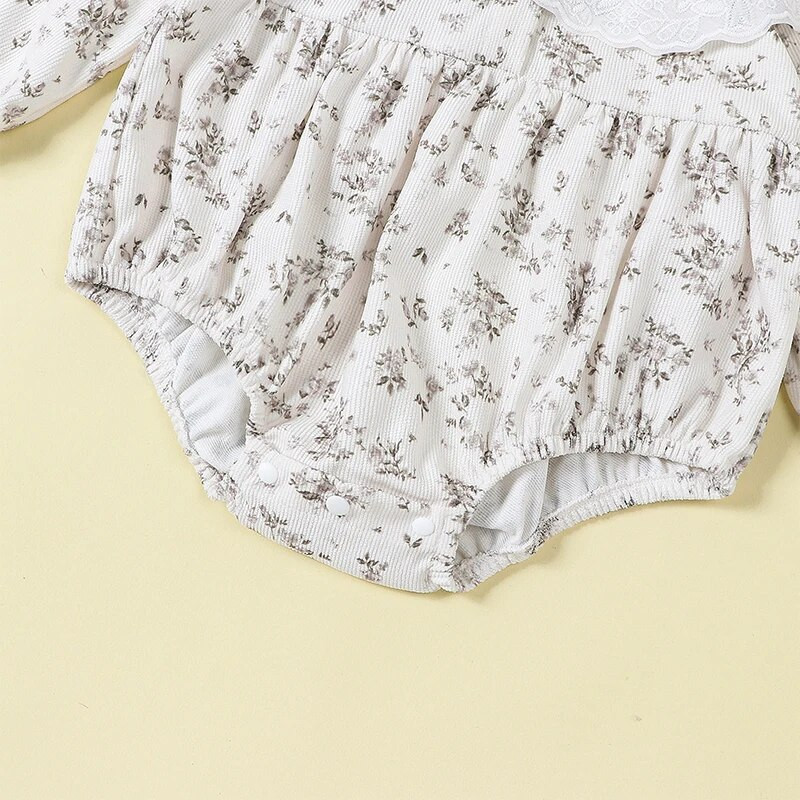 Csecsemő kislány virágos nadrág fejpánttal, hosszú ujjú baba gallérral, gyerekruházattal