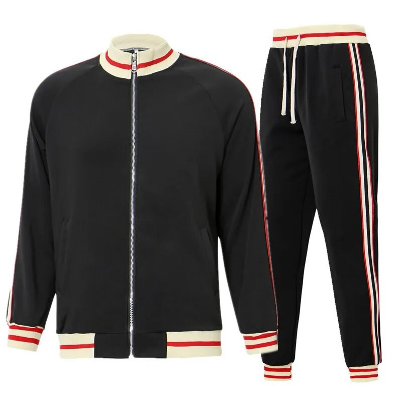 2023-as férfi patchwork tréningruha szett őszi tavaszi sportruházat alkalmi férfi dzseki + nadrág 2 részes készletek cipzáras Streetwear sportruha